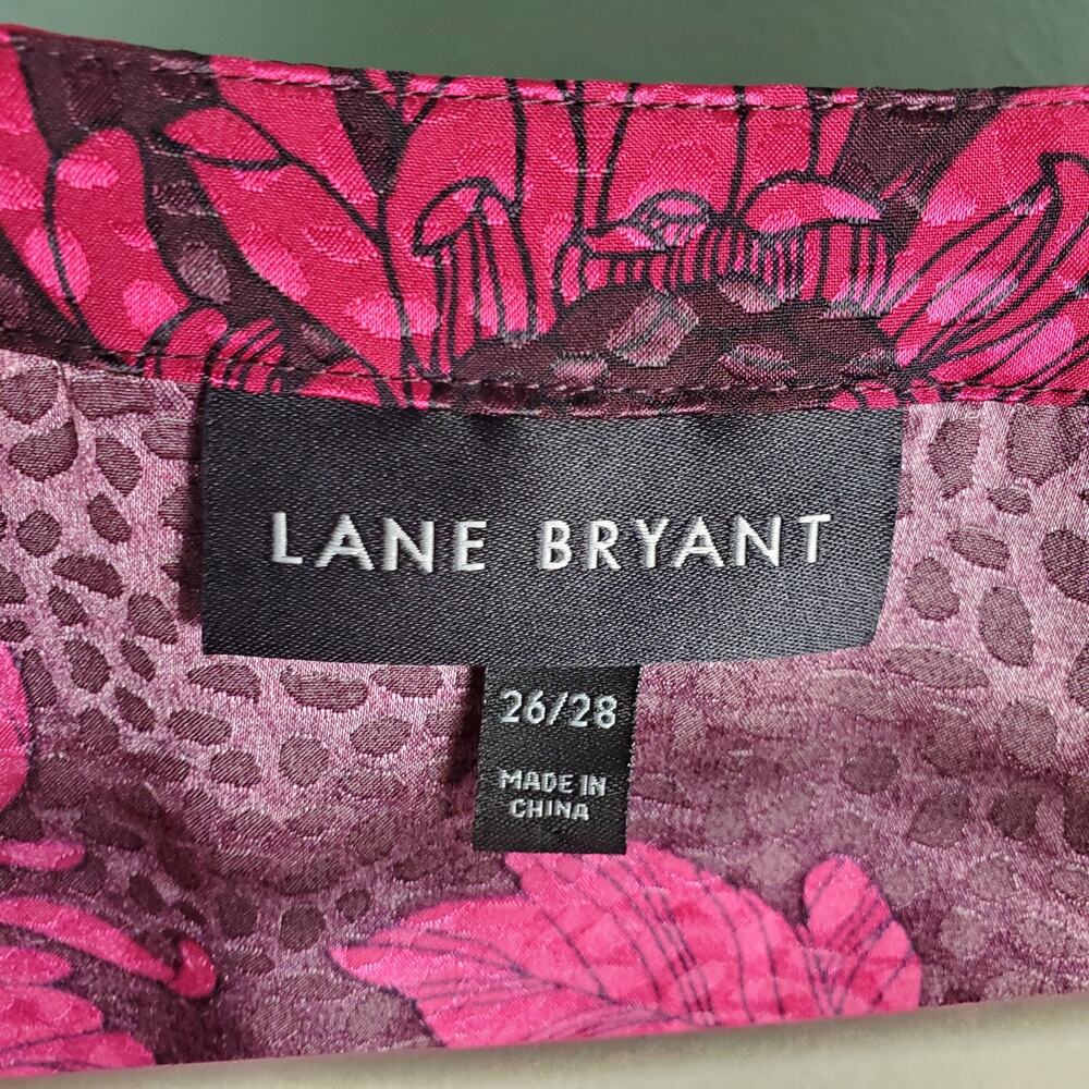 Lane Bryant Women's Burgundy Red Floral Satin Ruffle Sleeve Blouse Size 26/28 - Picture 3 of 6
